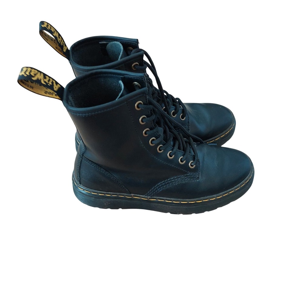 Dr. Martens Zavala Black Leather Lace Up Combat Boots Women's Size 6 Men's 5